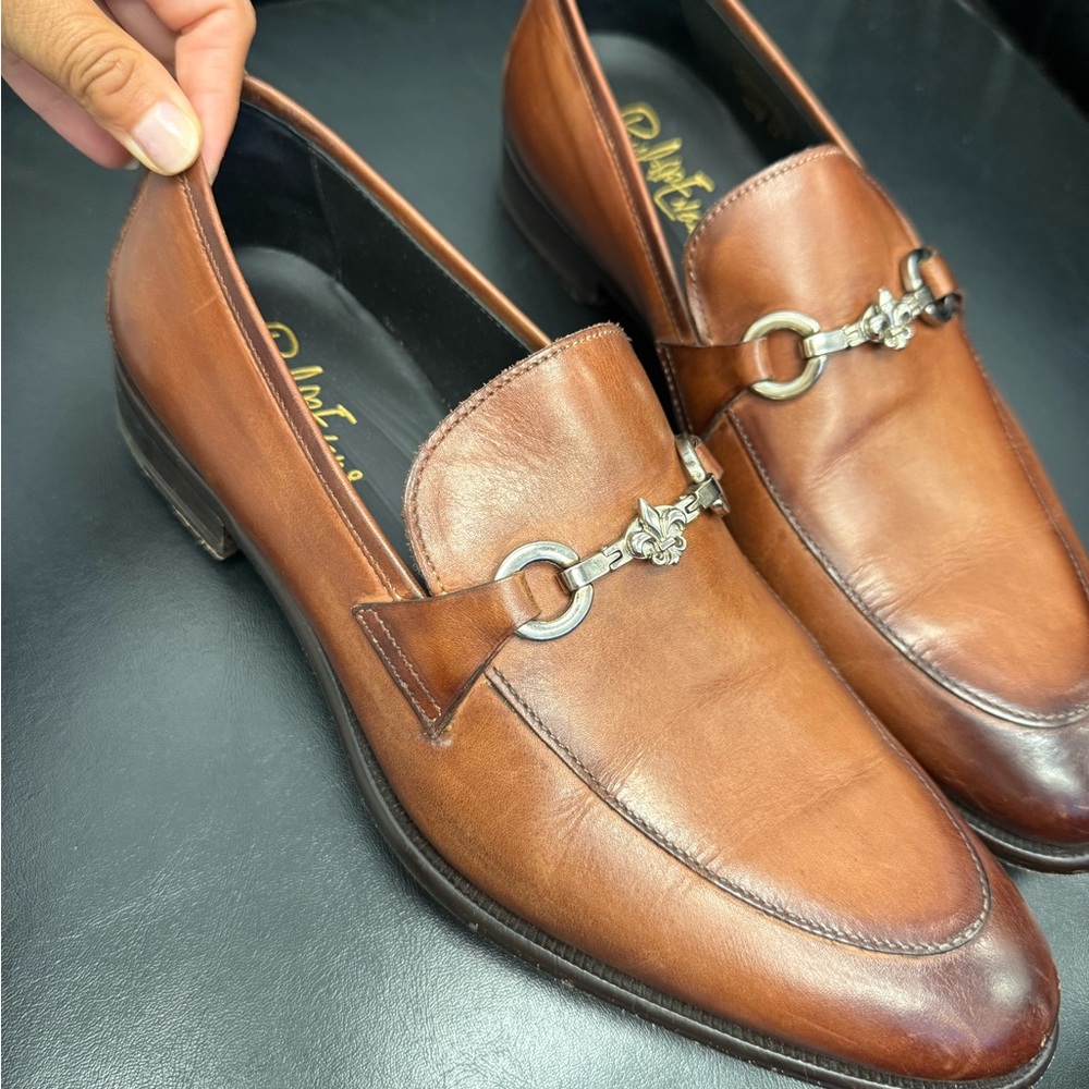Paul Evans Tan Leather Loafers with Silver Accents